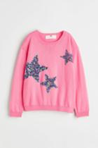 H & M - Motif-detail Knit Sweater - Pink