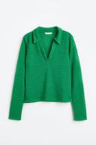 H & M - Jersey Top With Collar - Green