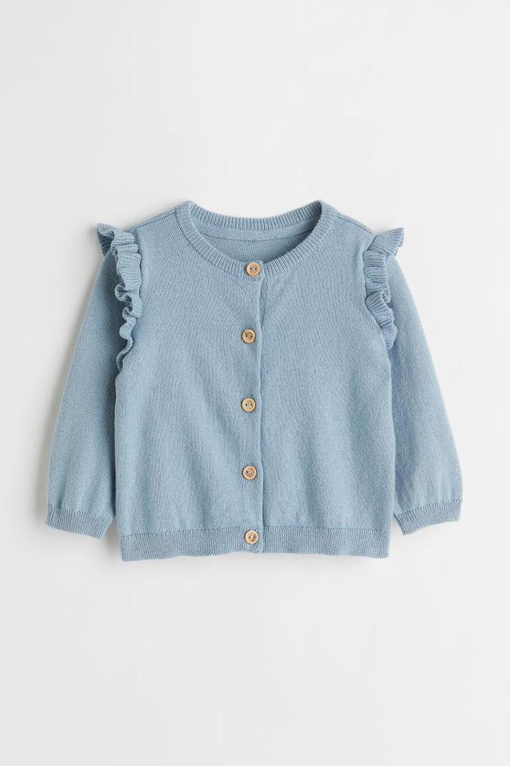 H & M - Flounce-trimmed Cardigan - Blue