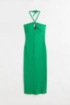 H & M - Ribbed Halterneck Dress - Green
