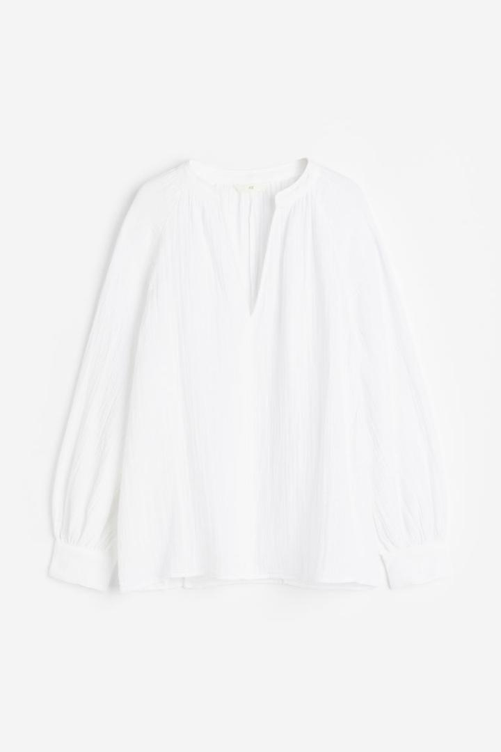 H & M - Double-weave Blouse - White