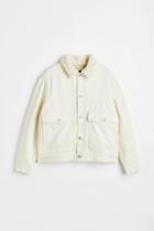 H & M - Lined Borg-collar Denim Jacket - White