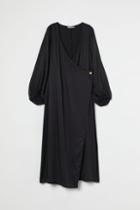 H & M - Satin Wrap-front Dress - Black