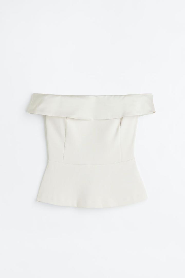 H & M - Off-the-shoulder Peplum Top - Beige