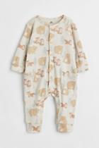 H & M - Ribbed Cotton Jumpsuit - Beige