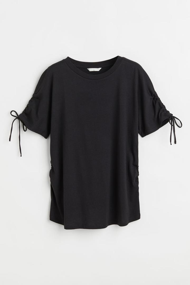 H & M - Mama Modal-blend Drawstring-detail Top - Black