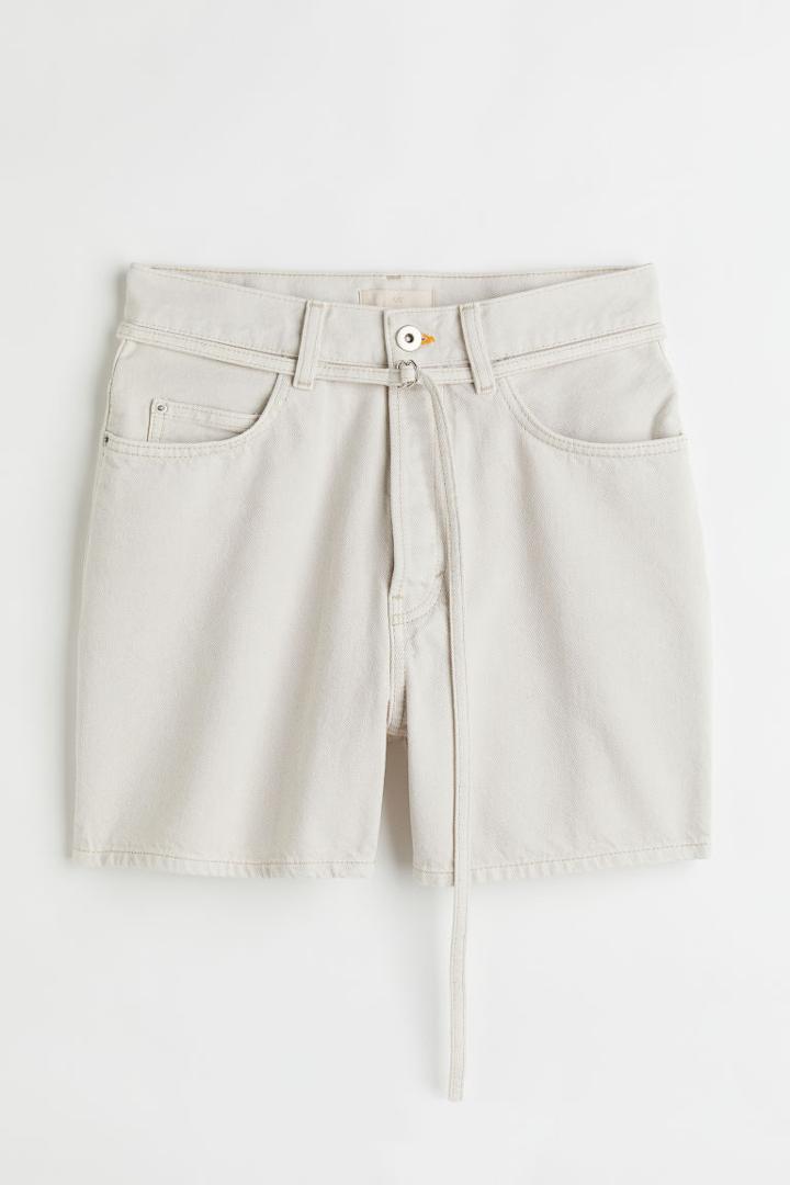 H & M - High Waist Denim Shorts - White