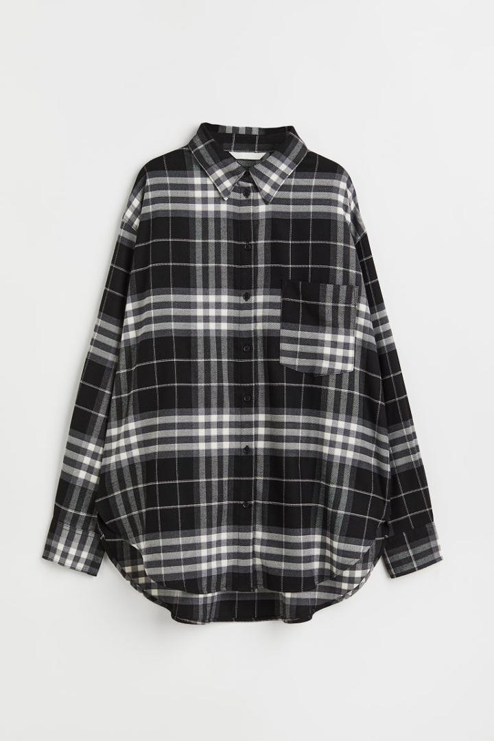 H & M - Oversized Flannel Shirt - Gray