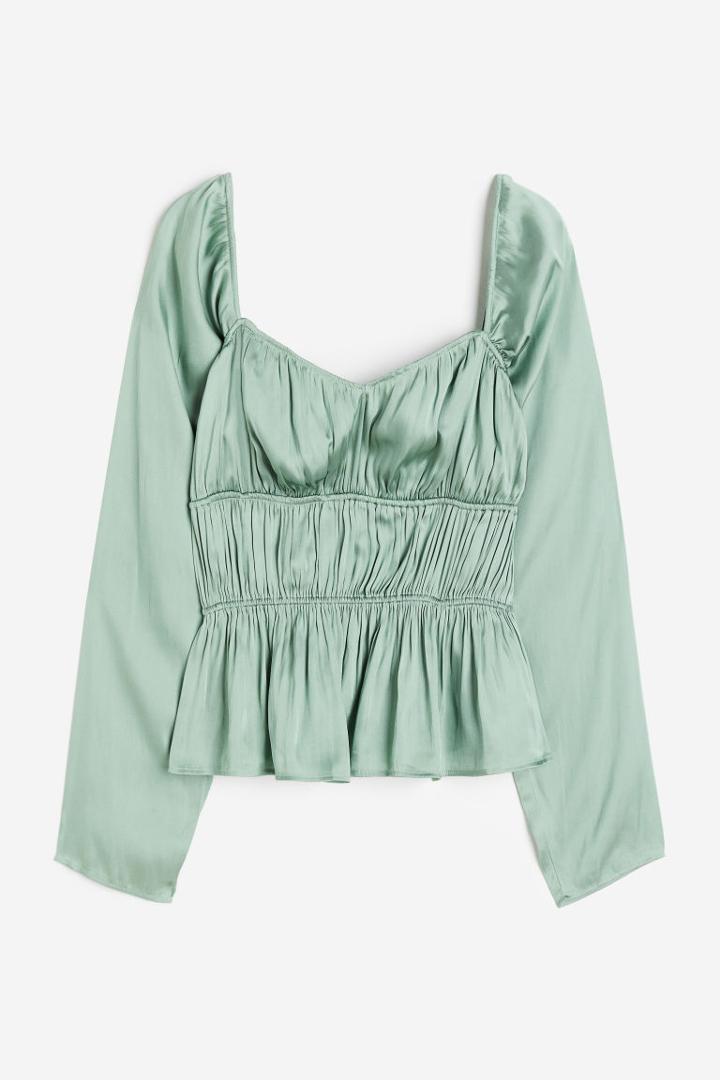 H & M - Satin Blouse - Green