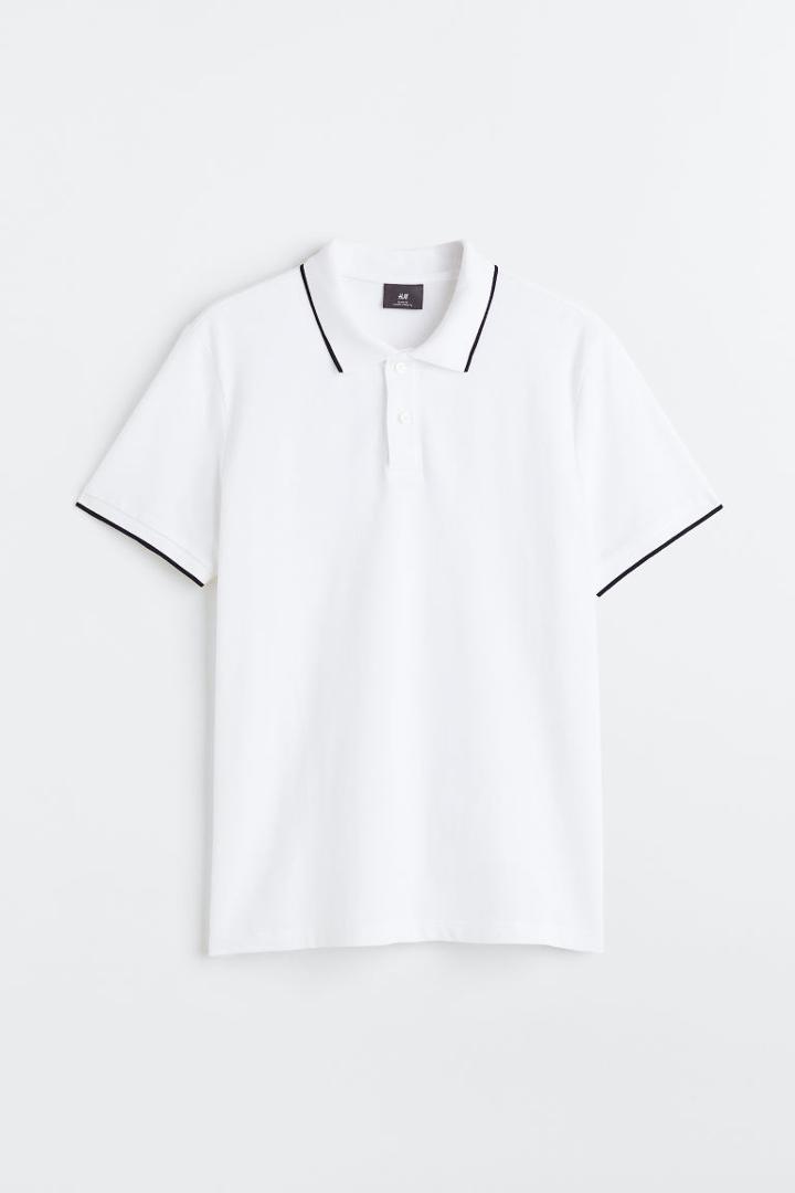 H & M - Slim Fit Cotton Polo Shirt - White