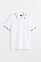 H & M - Slim Fit Cotton Polo Shirt - White