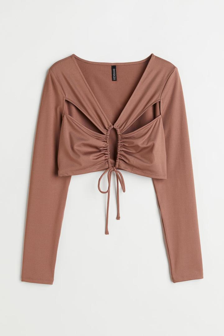 H & M - Cut-out Crop Top - Beige