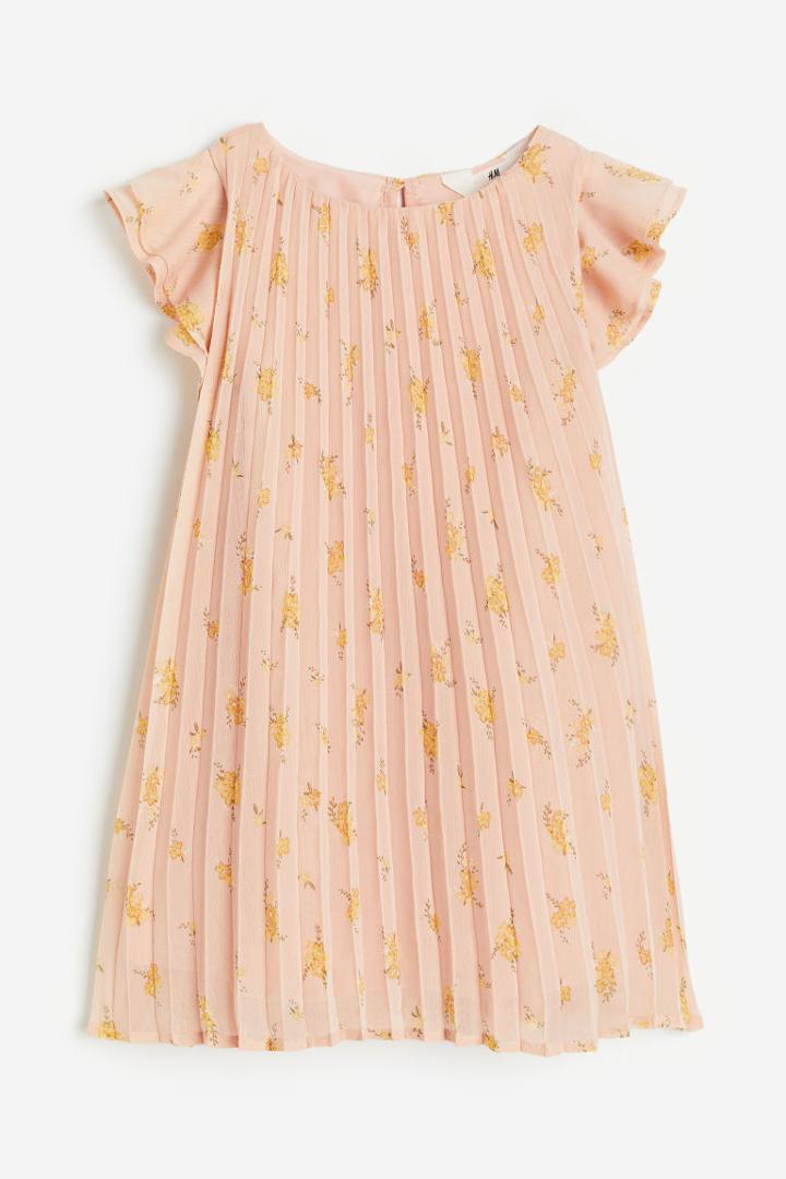 H & M - Pleated A-line Dress - Orange