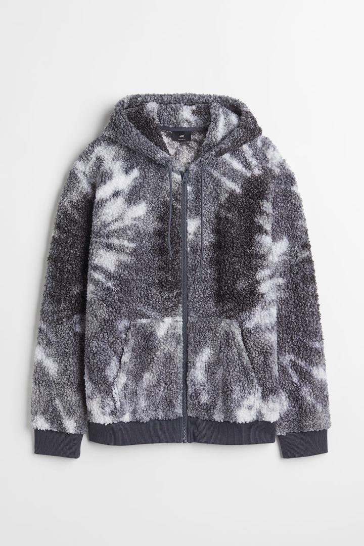 H & M - Relaxed Fit Faux Shearling Hooded Jacket - White