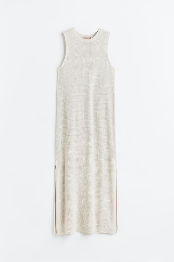 H & M - Sleeveless Waffle-knit Dress - Beige