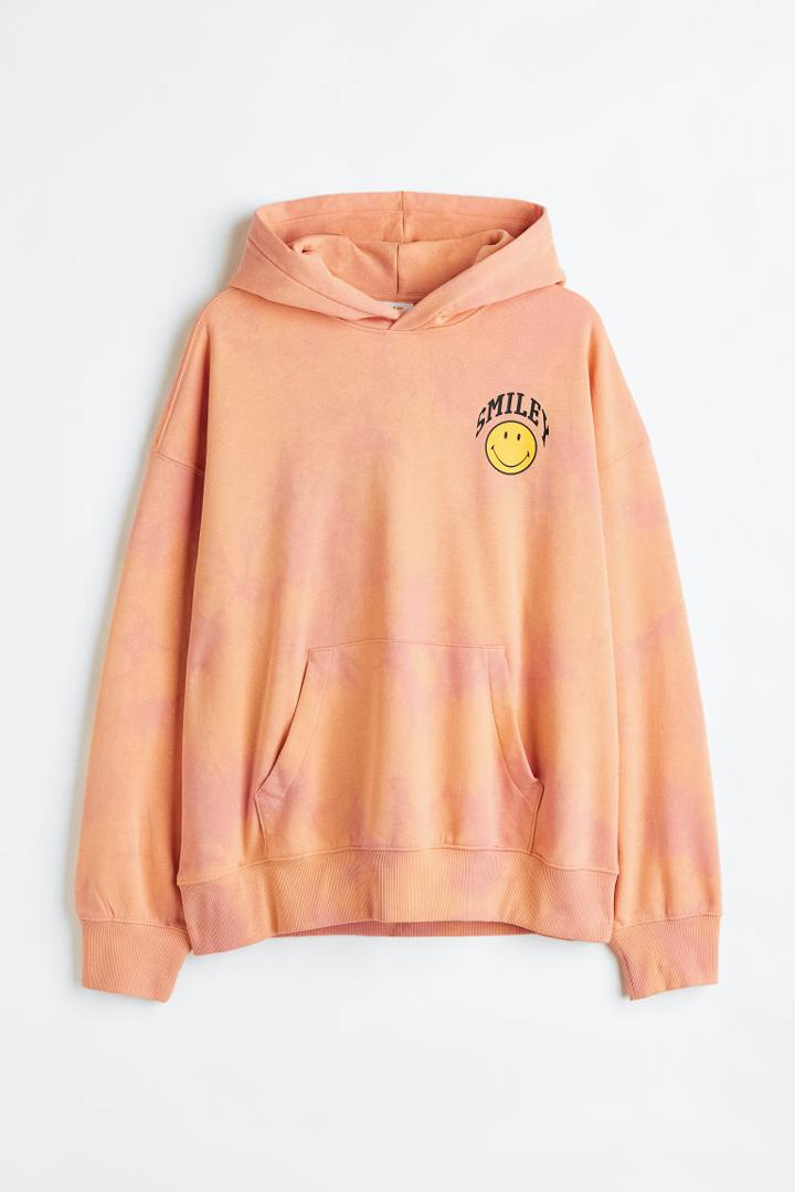 H & M - Oversized Fit Printed Hoodie - Pink