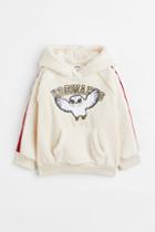 H & M - Embroidered Fleece Hoodie - Beige