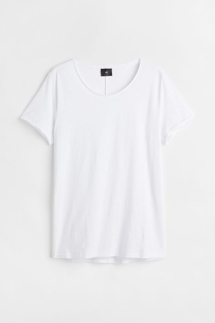 H & M - Raw-edge T-shirt - White