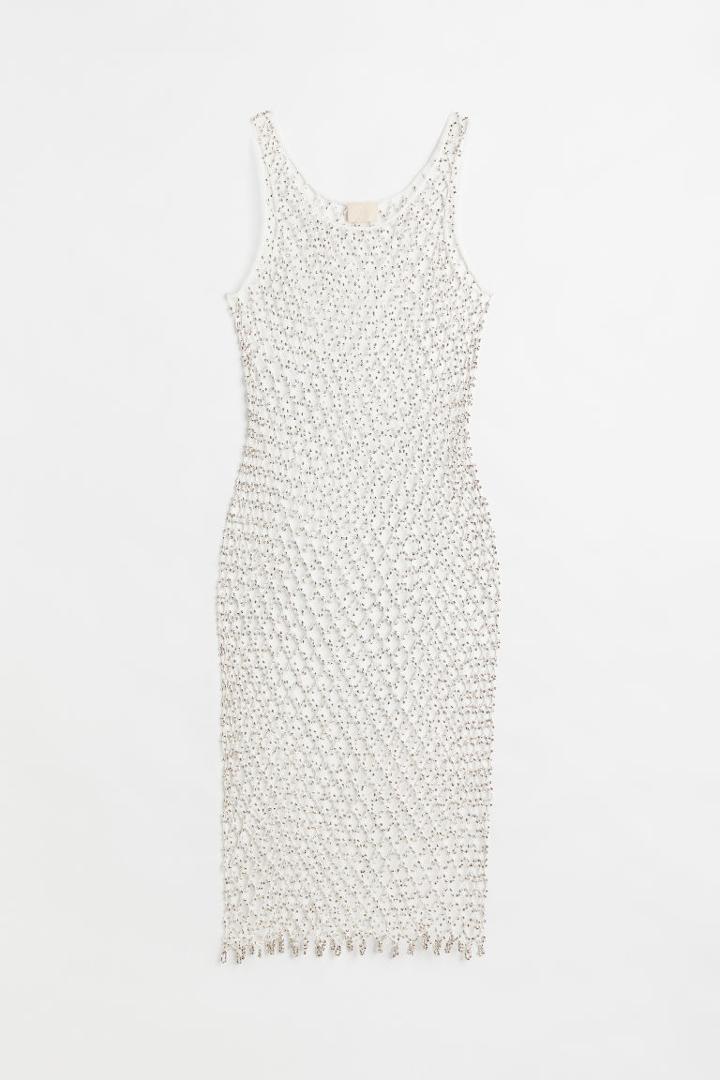 H & M - Beaded Mesh Dress - Silver