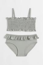 H & M - Ruffle-trimmed Smocked Bikini - Gray
