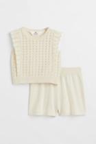 H & M - 2-piece Fine-knit Cotton Set - Beige