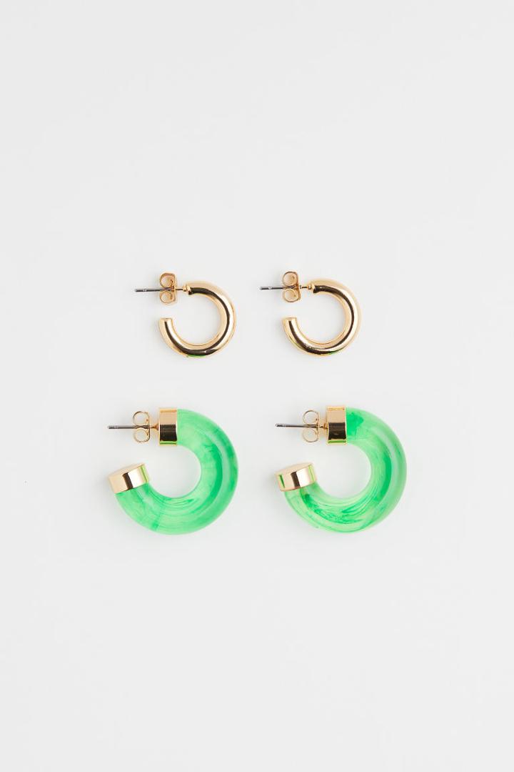 H & M - 2-pack Hoop Earrings - Green