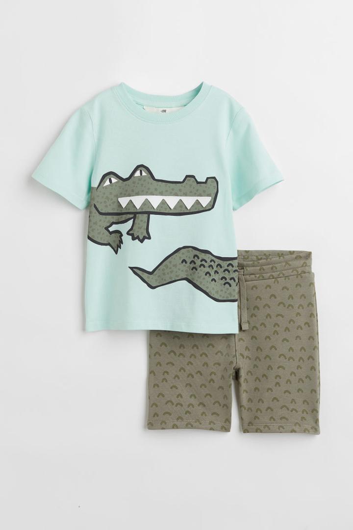 H & M - 2-piece Printed Set - Turquoise