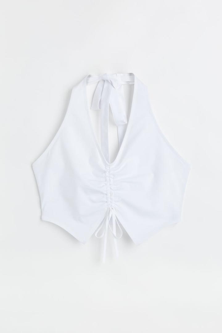 H & M - Halterneck Drawstring Top - White