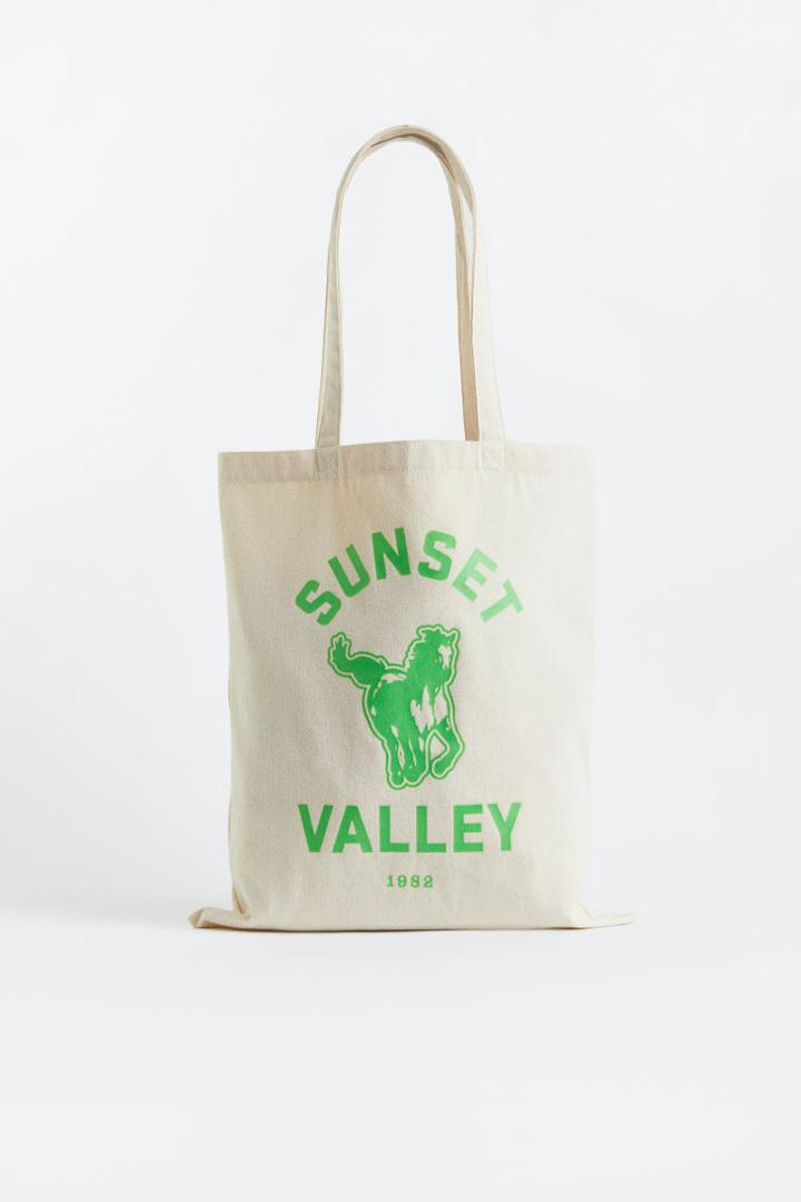 H & M - Printed Canvas Tote Bag - White