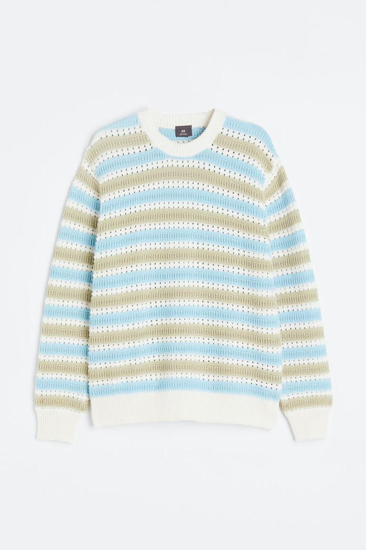 H & M - Regular Fit Textured-knit Sweater - Blue