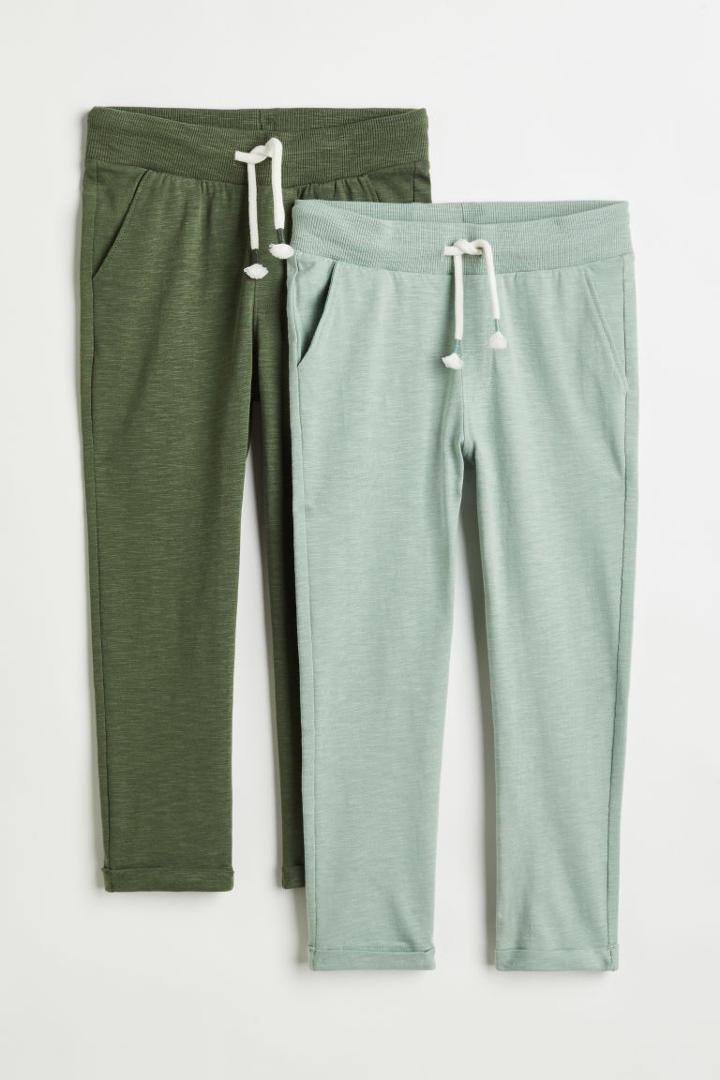 H & M - 2-pack Slub Jersey Joggers - Green