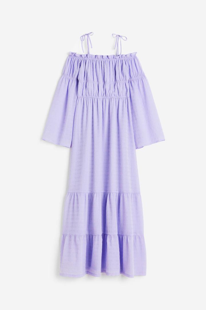 H & M - Off-the-shoulder Tiered Maxi Dress - Purple