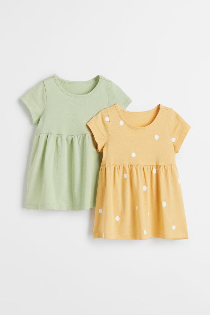 H & M - 2-pack Cotton Jersey Dresses - Yellow