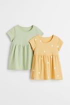 H & M - 2-pack Cotton Jersey Dresses - Yellow