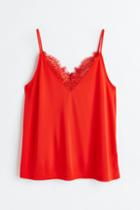 H & M - Lace-trimmed Camisole Top - Red