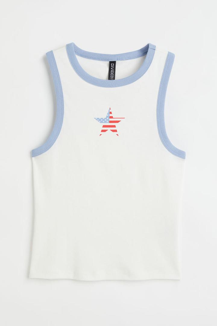 H & M - Printed Tank Top - White