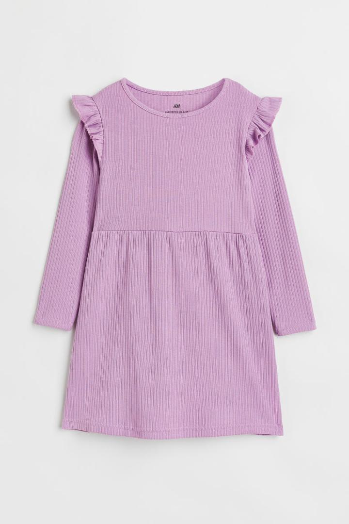 H & M - Ribbed Jersey Dress - Purple