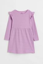 H & M - Ribbed Jersey Dress - Purple