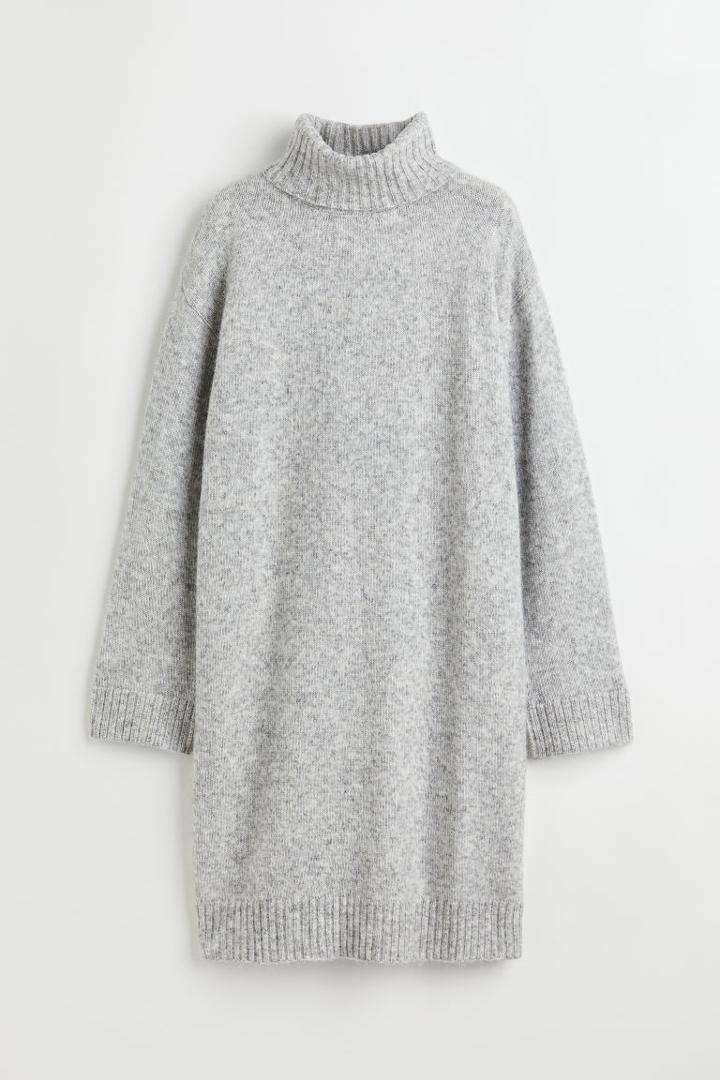 H & M - Knit Turtleneck Dress - Gray