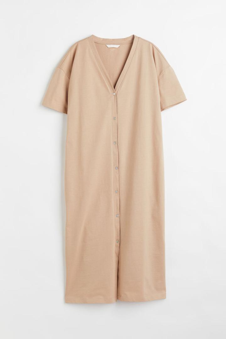H & M - Button-front Jersey Dress - Beige