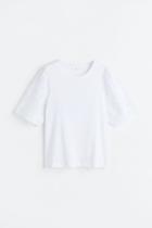 H & M - Eyelet Embroidery T-shirt - White