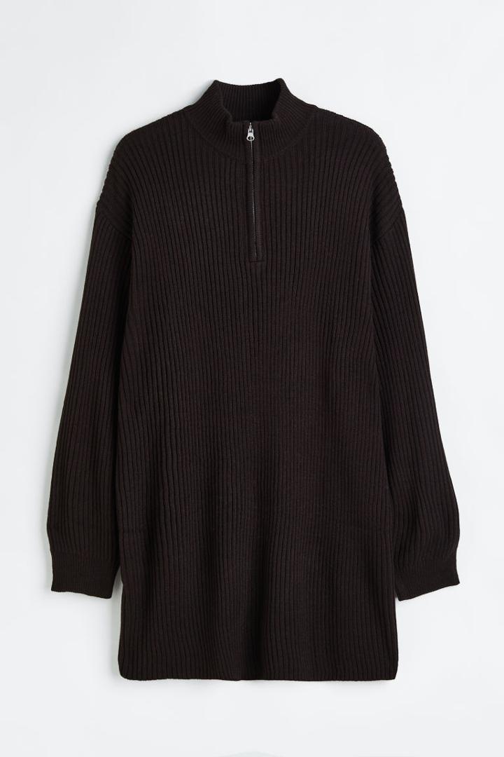 H & M - H & M+ Zip-top Rib-knit Dress - Black