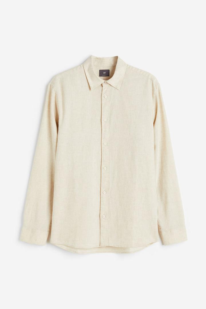 H & M - Regular Fit Linen-blend Shirt - White