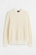 H & M - Regular Fit Waffle-knit Sweater - White