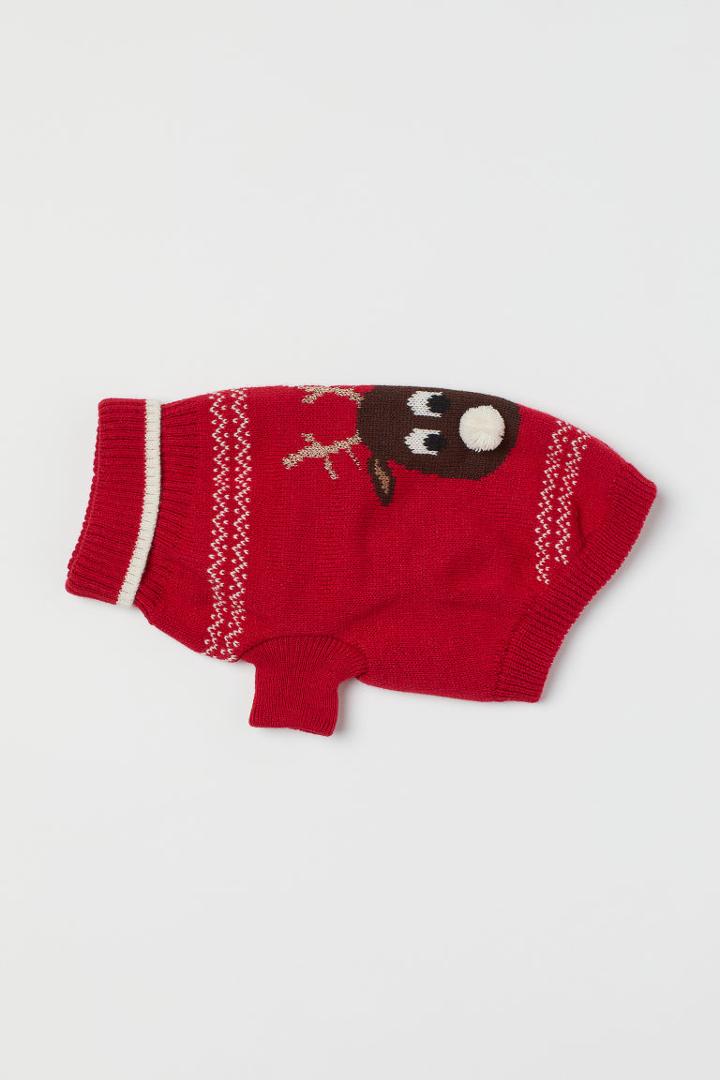 H & M - Jacquard-knit Dog Sweater - Red