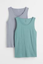 H & M - 2-pack Regular Fit Tank Tops - Turquoise