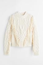 H & M - Fringe-trimmed Sweater - White