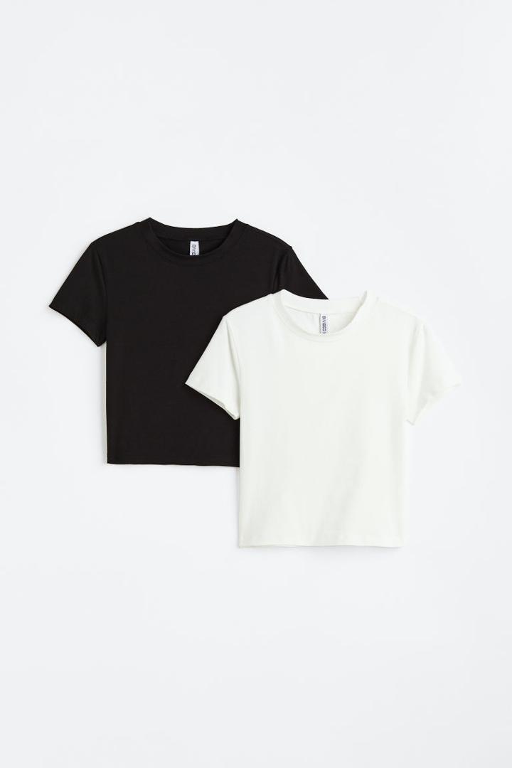 H & M - 2-pack Crop T-shirts - Black