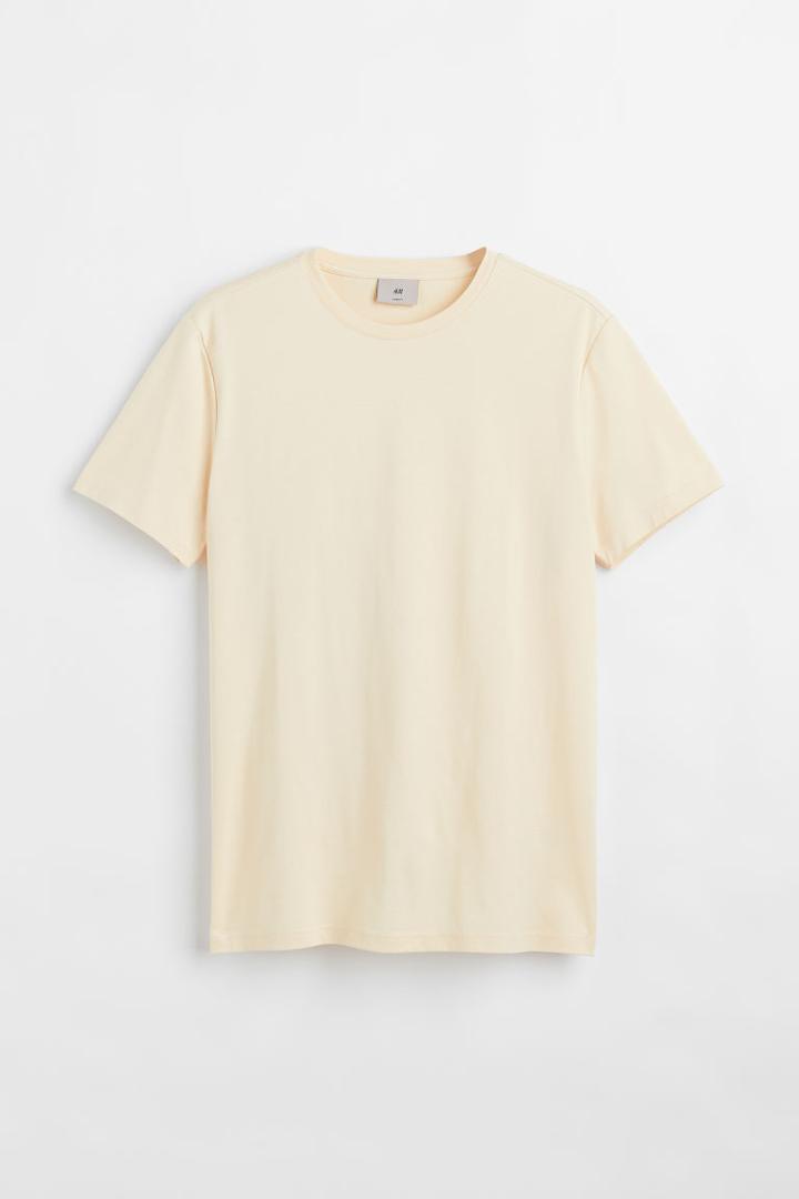 H & M - Slim Fit Premium Cotton T-shirt - Yellow