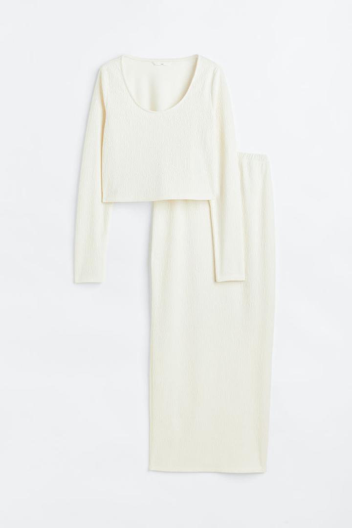 H & M - Mama 2-piece Crinkled Jersey Set - White